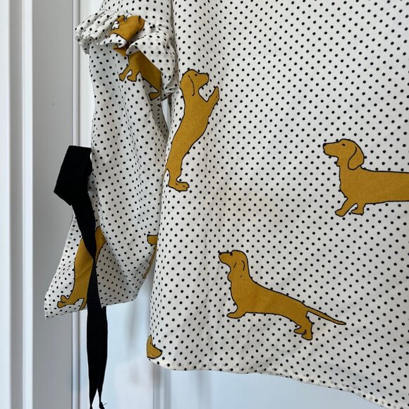 Zara Women Mustard Dachshund Dog Print Polka Dot Blouse – XS - Picture 4 of 8